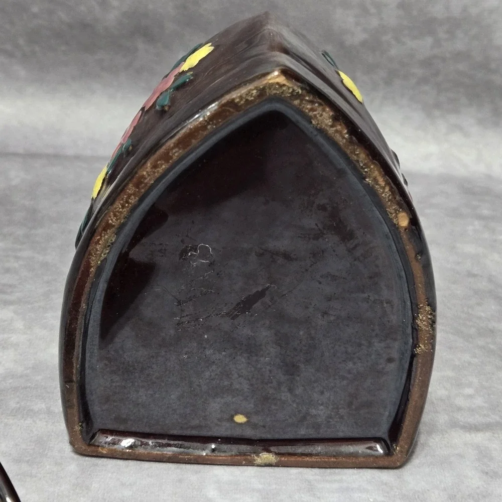 Vintage Hand Painted Floral Ceramic Iron Shaped Covered Dish 4.5